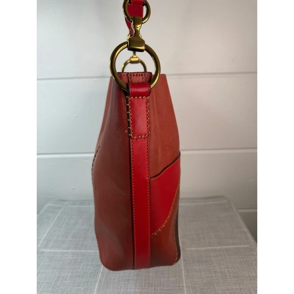 FRYE Ilana‎ Red Color Block Bucket Hobo Bag Purse RARE Boho Western
